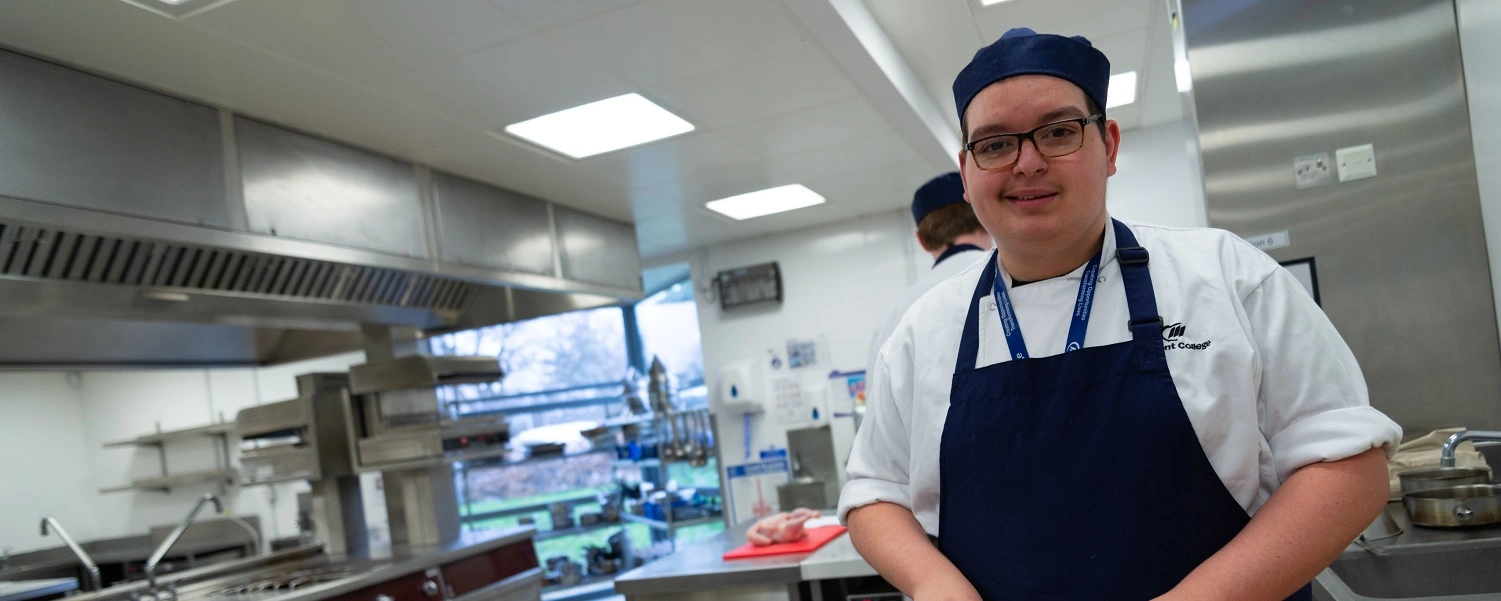 Hospitality student in a kitchen